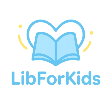 Graphic illustration of a light blue book forming a heart - LibForKids primary branding for STEAM and literacy printables.